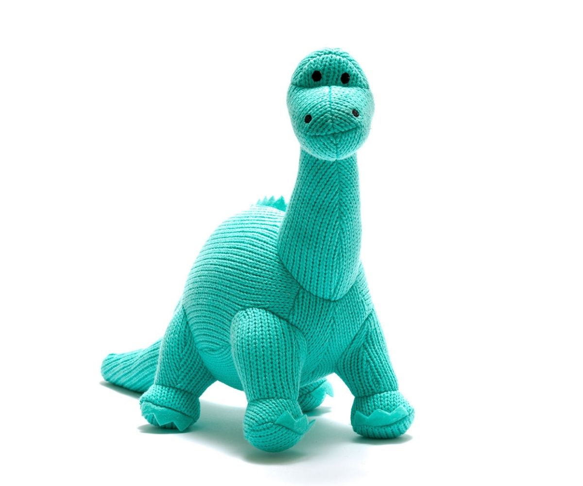 Knitted Diplodocus Dinosaur Plush Toy Ice Blue - Best Years 1