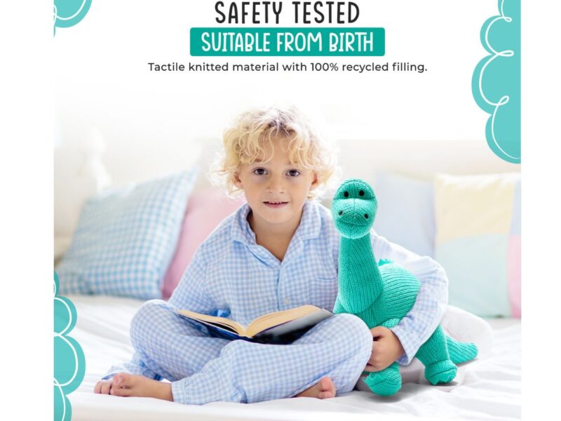 Knitted Diplodocus Dinosaur Plush Toy Ice Blue - Best Years 2
