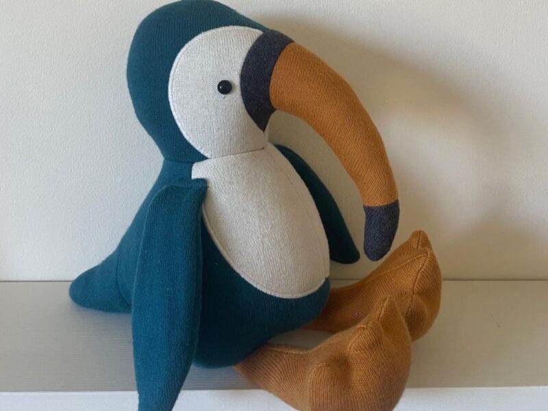 Large Organic Cotton Toucan Plush Toy in Blue 2