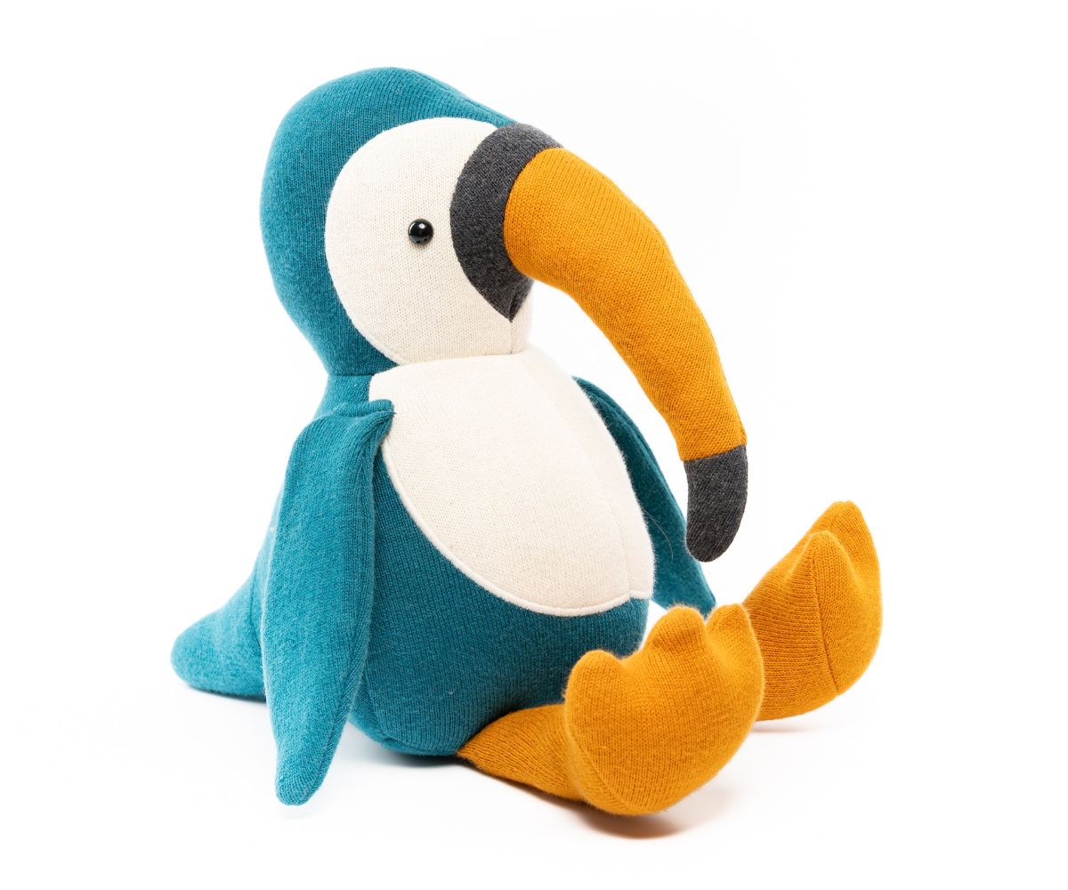 Large Organic Cotton Toucan Plush Toy in Blue