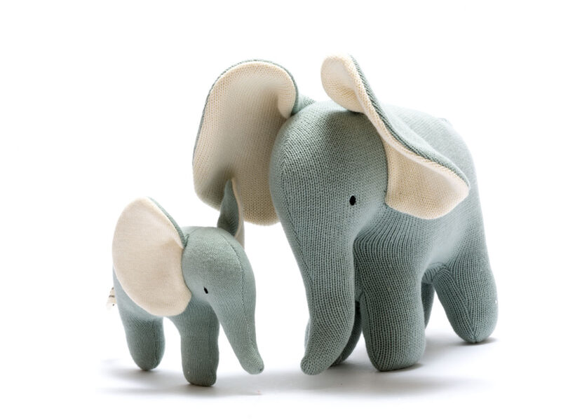Teal large and small elephants
